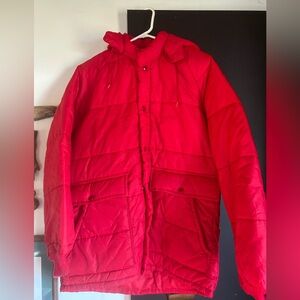 Vintage 70s Red Puffer Hooded Jacket Coat Size L/XL